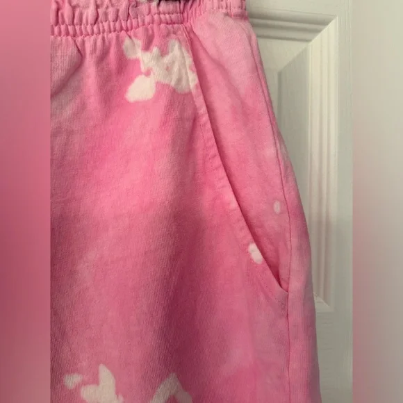 SPORTY & RICH Pink Tie Dye Cotton Jersey Shorts Size Medium - Picture 8 of 10